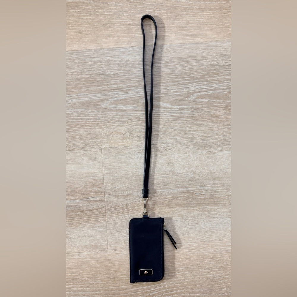Kate Spade New York Dawn Black Nylon Card Case Lanyard ID Wallet